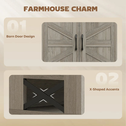 Grey Sideboard, Buffet Cabinet With 4 Barn Doors, 3 Drawers, Grey