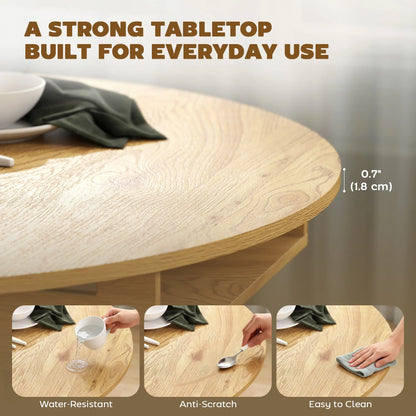 Extendable Round To Oval Dining Table With Storage Shelf, Natural Dining Tables at Gallery Canada