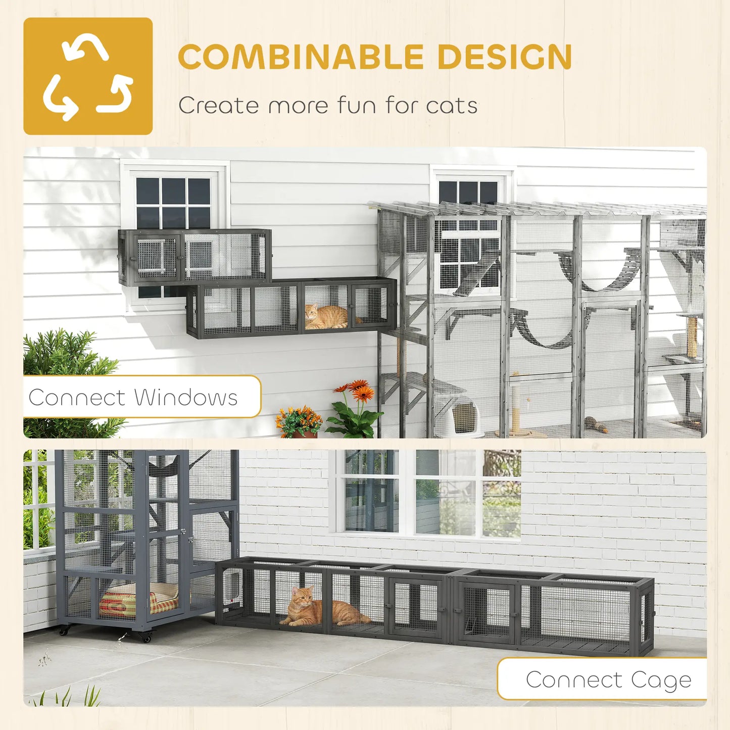 Cat Tunnel, Outdoor Enclosure, 8 Doors, 98", Dark Grey Outdoor Cat Enclosures at Gallery Canada