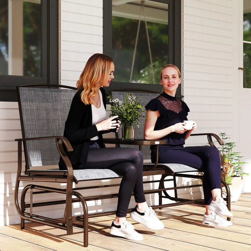 2 Person Patio Glider Rocking Chair, Outdoor Loveseat, Grey