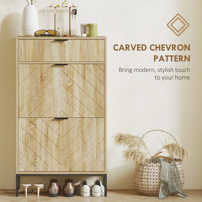 Narrow Shoe Storage Cabinet, Flip Drawers, Adjustable Shelves, Holds 8 Pairs, Oak Shoe Storage Cabinets & Racks at Gallery Canada