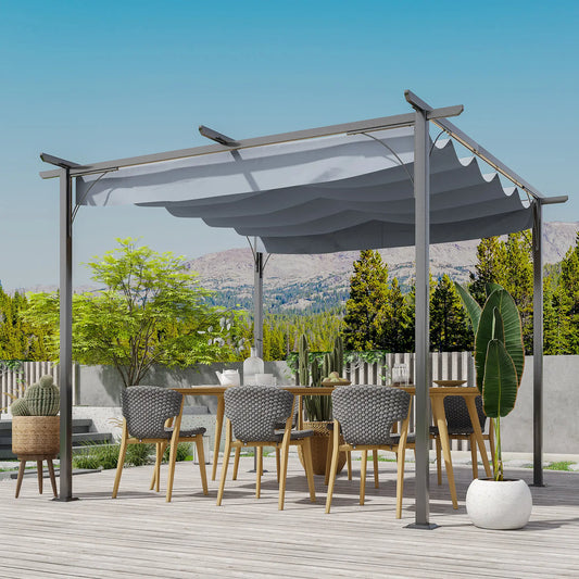 10' x 10' Retractable Pergola Canopy, Metal Patio Shade Shelter, Grey Pergolas Grey at Gallery Canada