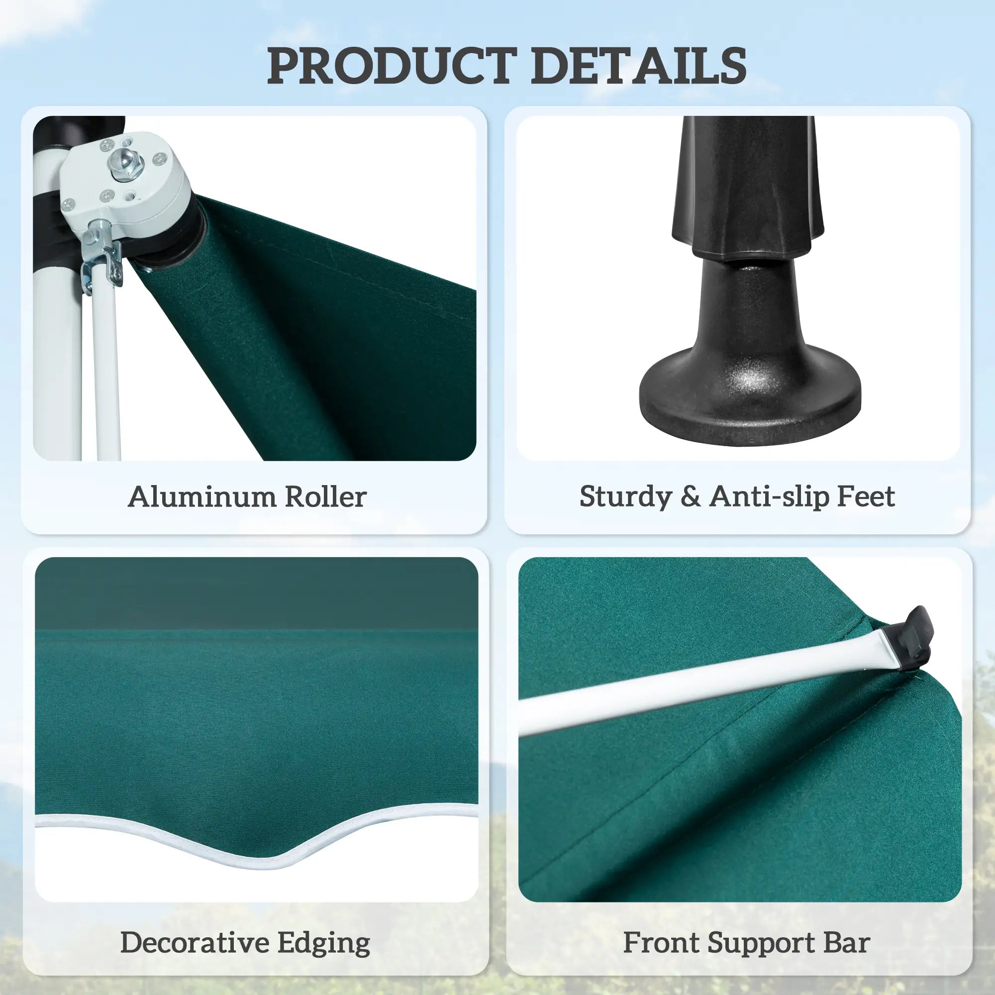 6.6'x5' Manual Retractable Patio Awning, Sun Shade, Water Resistant, Green Door Awnings at Gallery Canada
