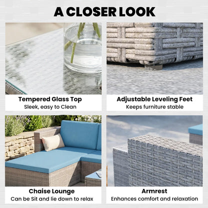 3-Piece Patio Set, Modern Sectional Sofa, Wicker Chair, Blue Patio Furniture Sets at Gallery Canada