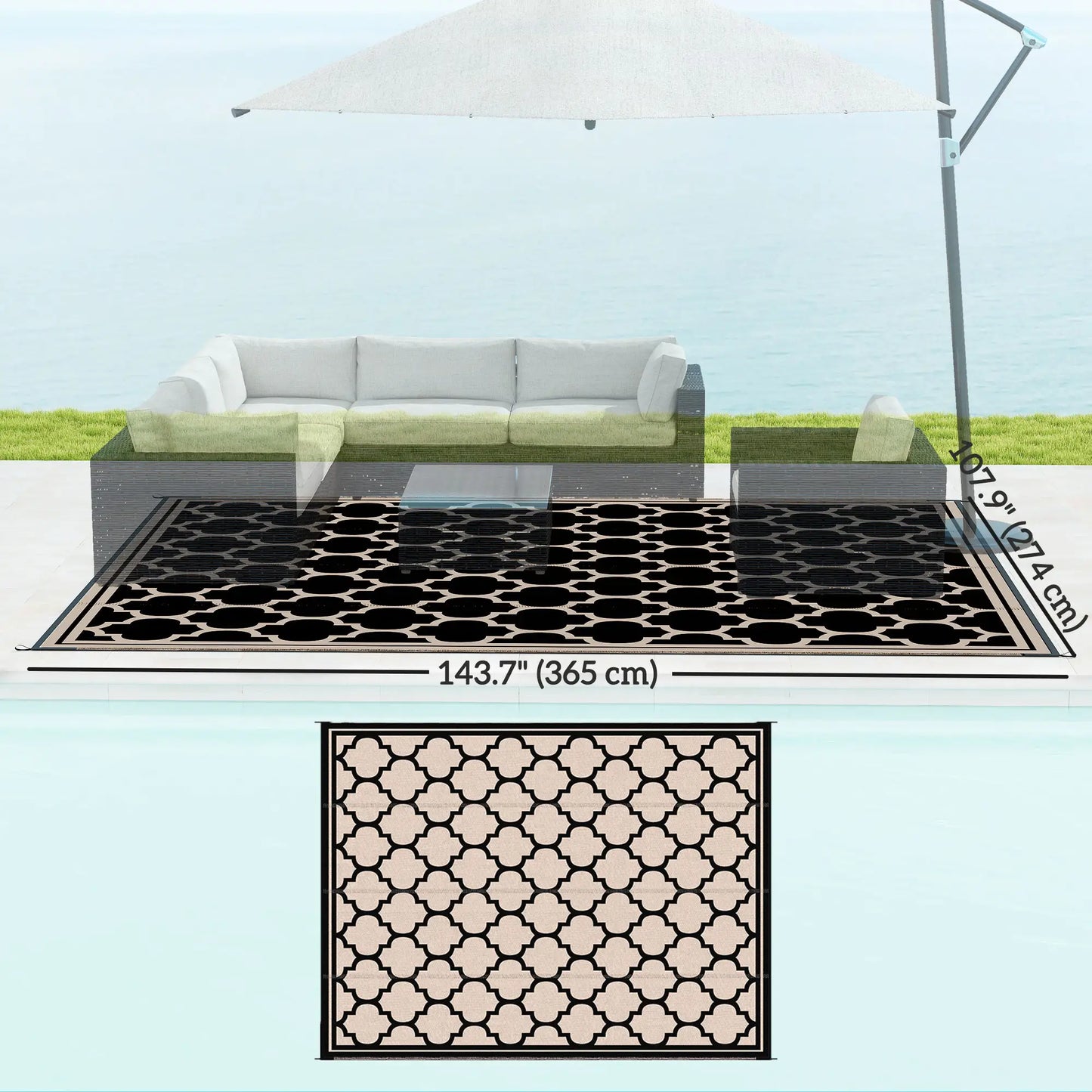 9'x12' Reversible Outdoor RV Rug, Patio Mat, Black Outdoor Reversible Rugs at Gallery Canada