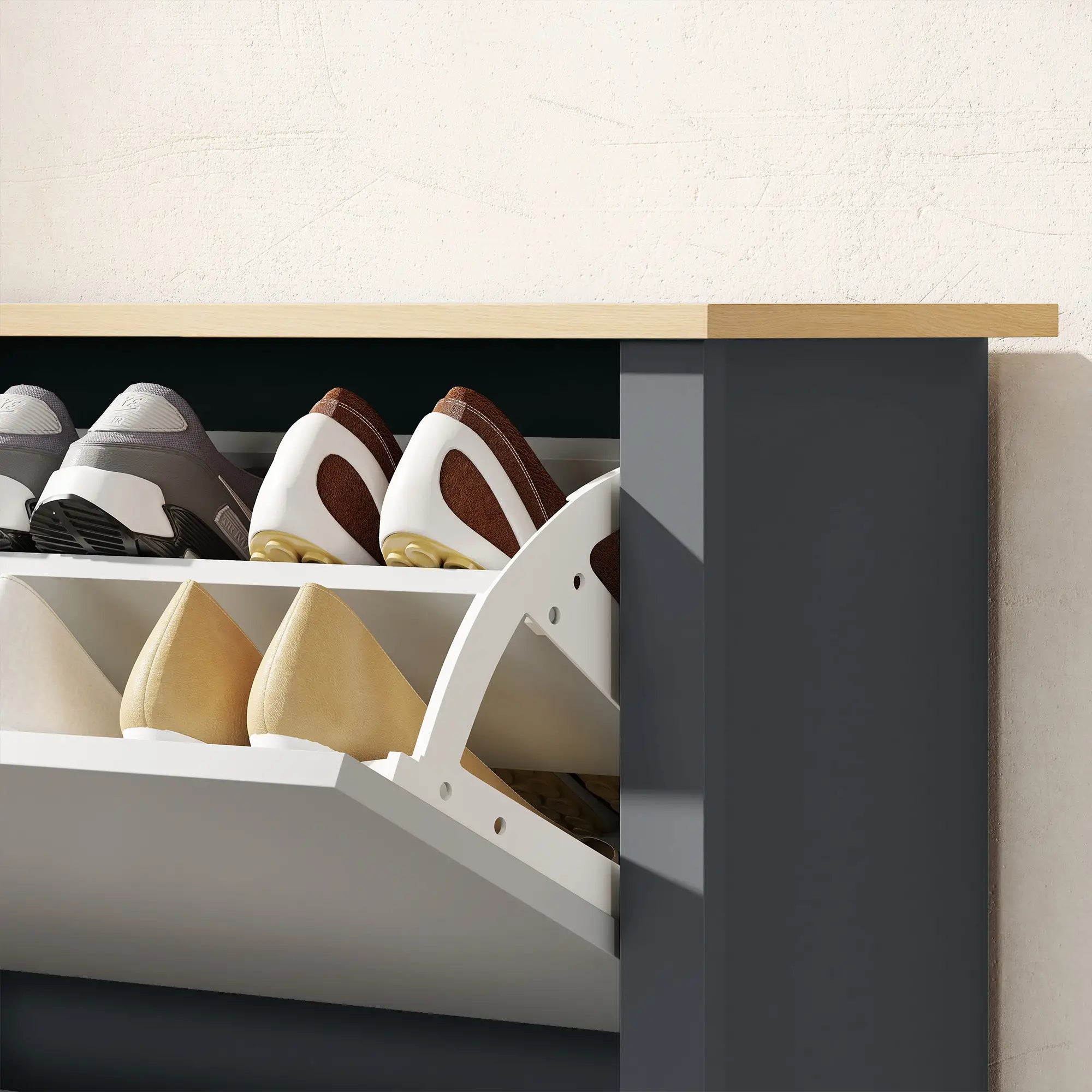 Shoe Storage Cabinet, 2 Flip Drawers, Adjustable Shelves, 12 Pairs, Dark Grey Shoe Storage Cabinets & Racks at Gallery Canada