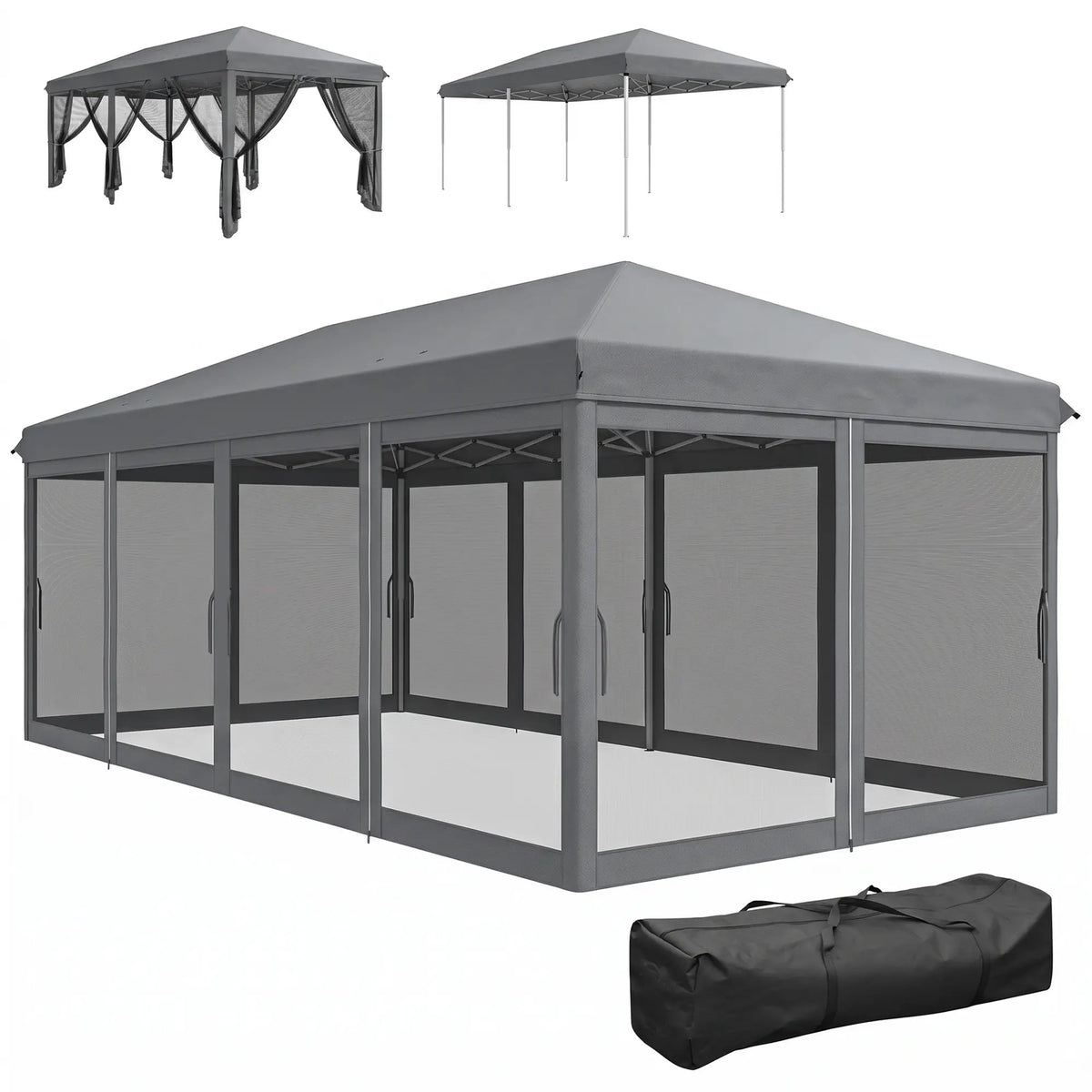 10' x 20' Pop Up Canopy Tent Gazebo, Removable Mesh Sidewall, Carry Bag, Grey Pop Up Canopies Grey at Gallery Canada