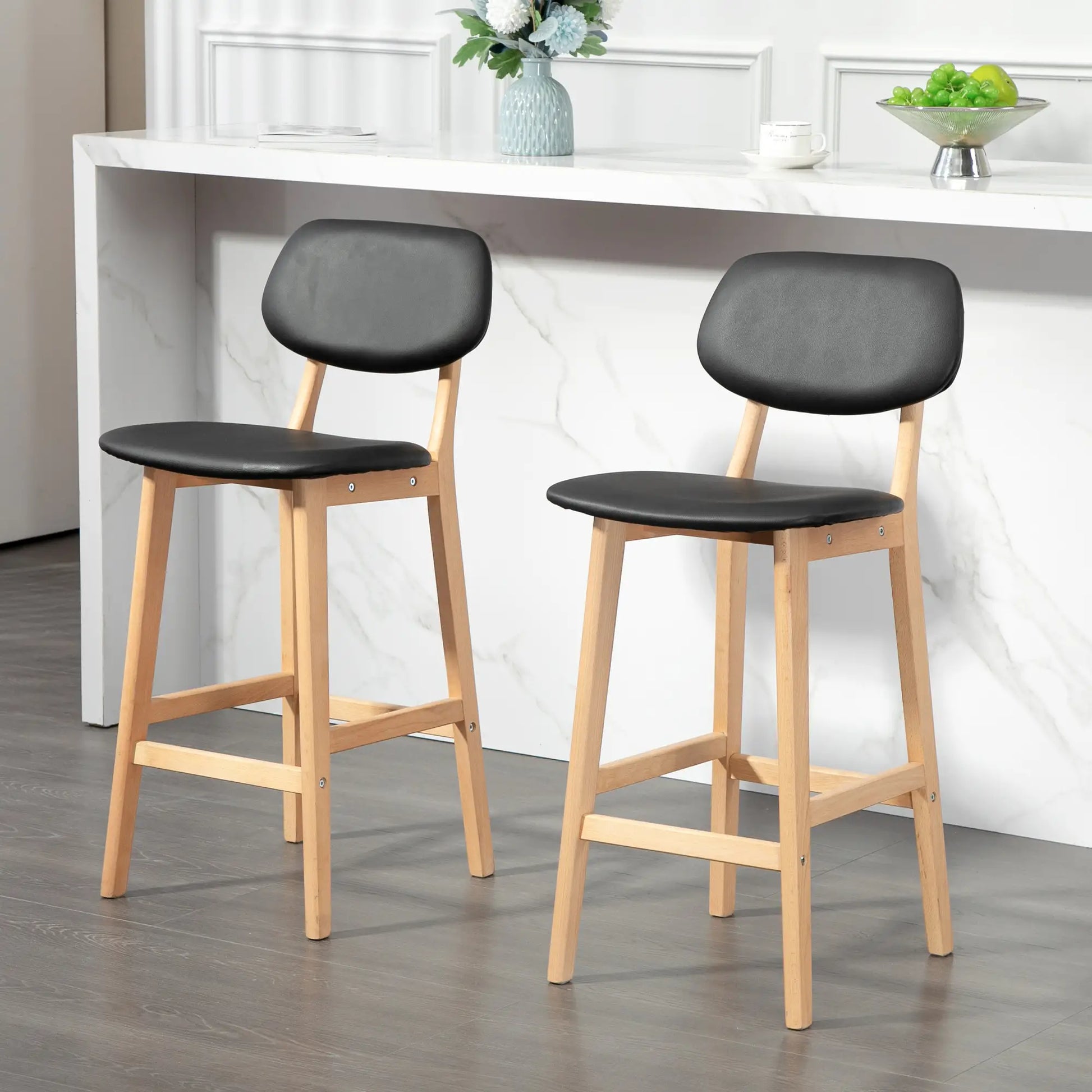 PU Leather Bar Stools Set of 2, Counter Height, Natural and Black, Black Bar Stools at Gallery Canada