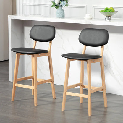 PU Leather Bar Stools Set of 2, Counter Height, Natural and Black, Black Bar Stools at Gallery Canada