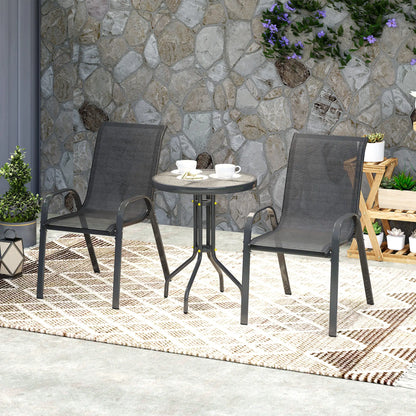 3 Piece Bistro Set, Stackable Mesh Chairs, Glass Table, Black Bistro Sets at Gallery Canada