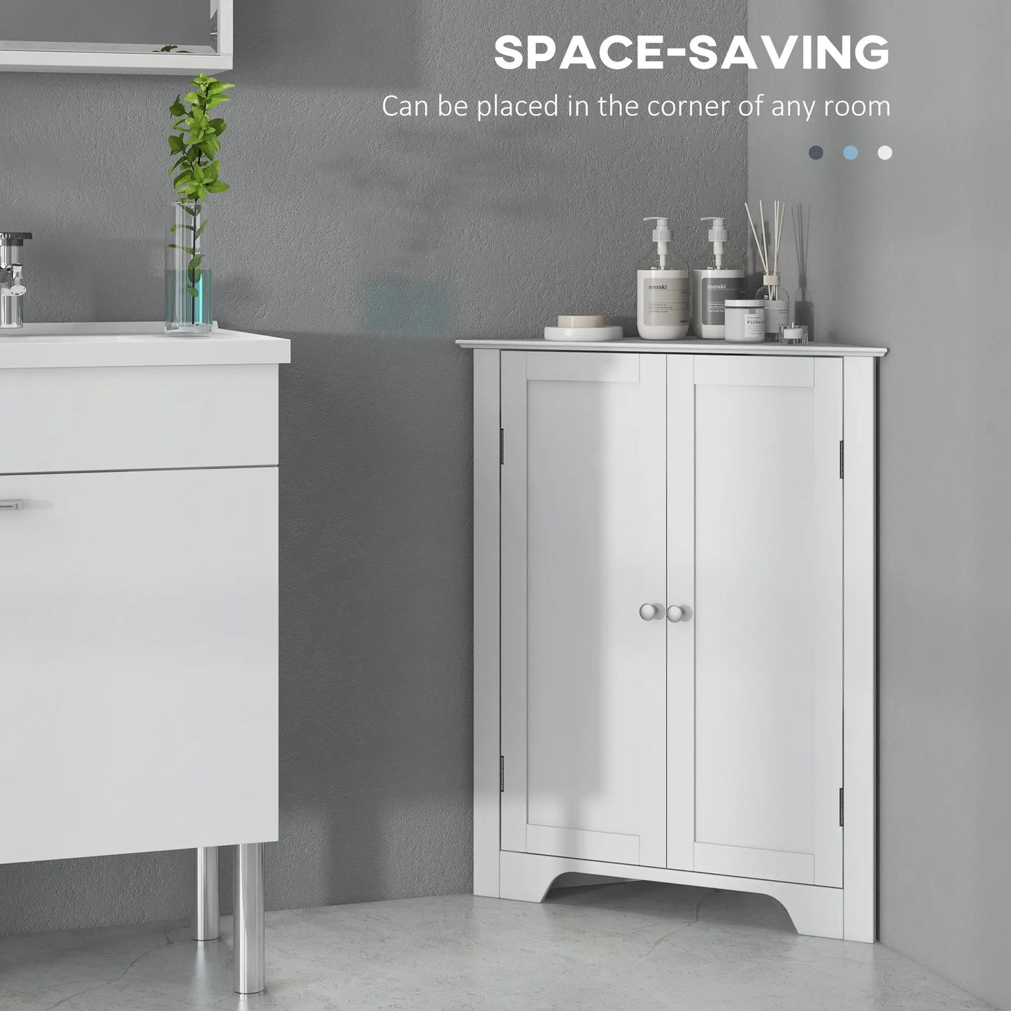 Modern Bathroom Storage Cabinet, Corner with Doors, Adjustable Shelf, White Bathroom Cabinets at Gallery Canada
