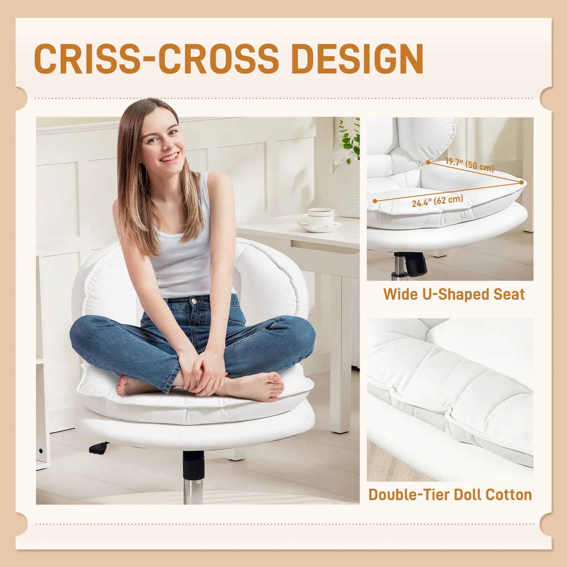 Criss Cross Chair, Armless Wide Office Chair, Tilting, No Wheels, White Task Chairs at Gallery Canada