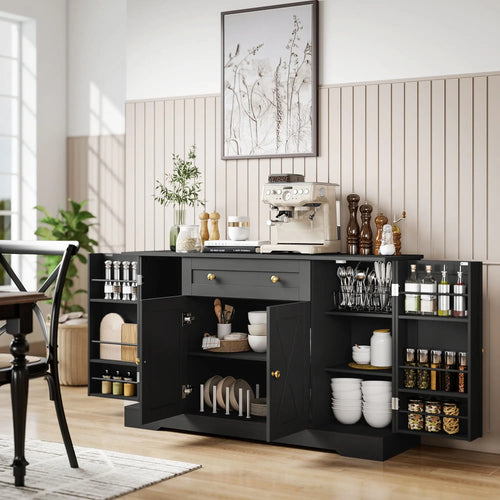 Sideboard Buffet Cabinet, Farmhouse Coffee Bar, Black