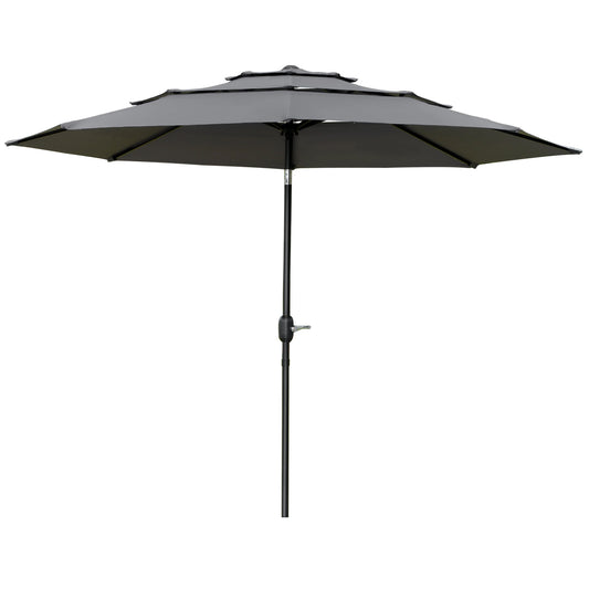 9FT 3 Tiers Patio Umbrella, Crank Push Button Tilt, Light Grey Sun Umbrellas Light Grey, Black at Gallery Canada