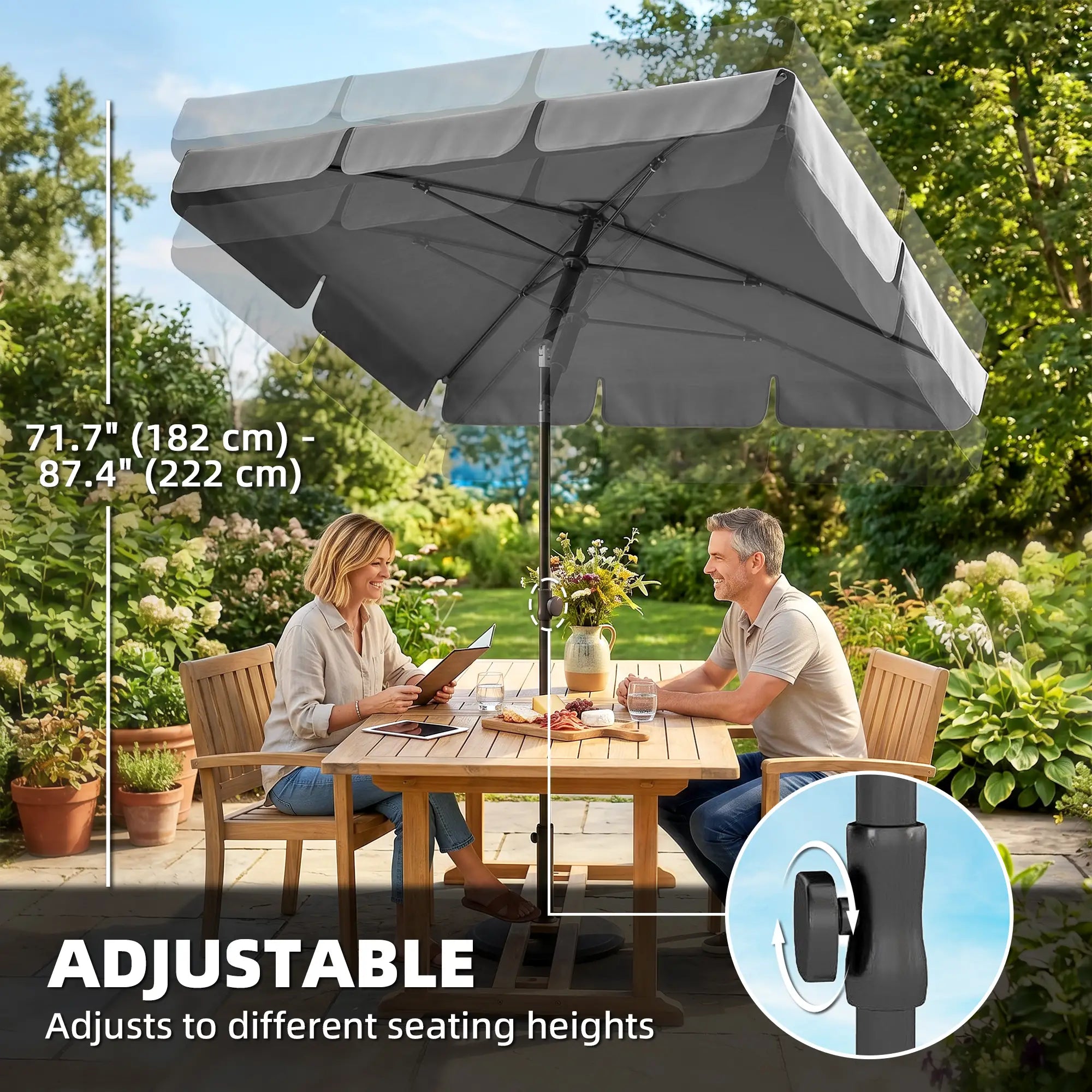 6' x 4' Grey Patio Umbrella, Tilt Crank, Rectangular Outdoor, Grey Sun Umbrellas at Gallery Canada
