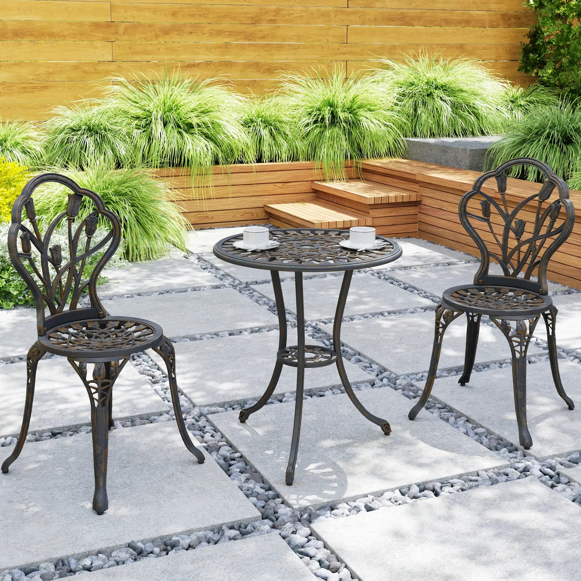 3PCs Patio Bistro Set, Cast Aluminum Table and Chairs, Bronze Bistro Sets at Gallery Canada