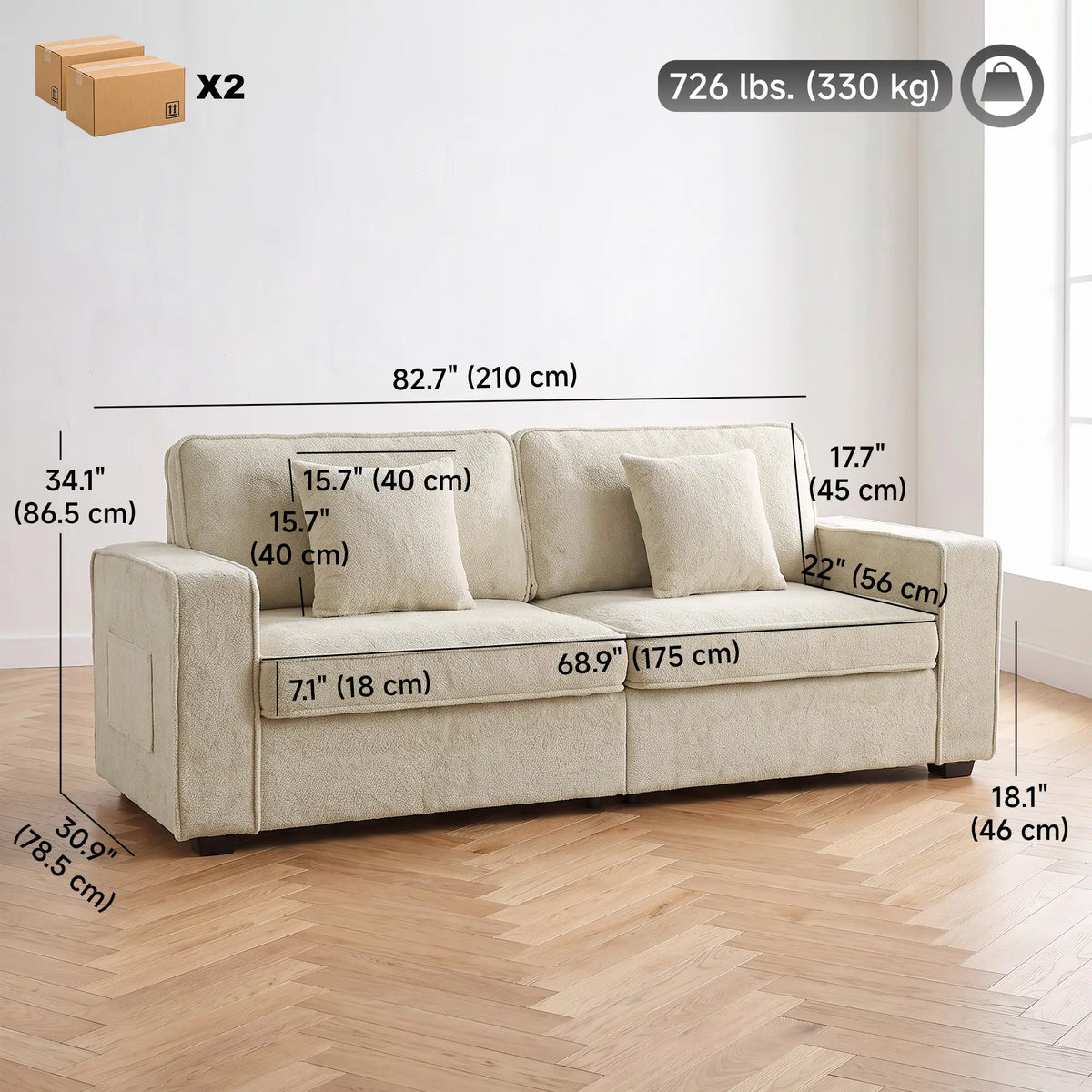 3 Seater Sofa, Thick Cushion, Wide Deep Seat, 2 Pillows, Light Brown 3-Seater Sofas at Gallery Canada