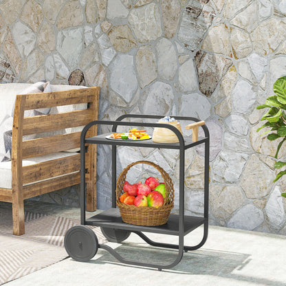 Outdoor Grill Cart With Storage, 2-Tier Bar Cart On Wheels, Steel Frame, Black Outdoor Grill Carts at Gallery Canada