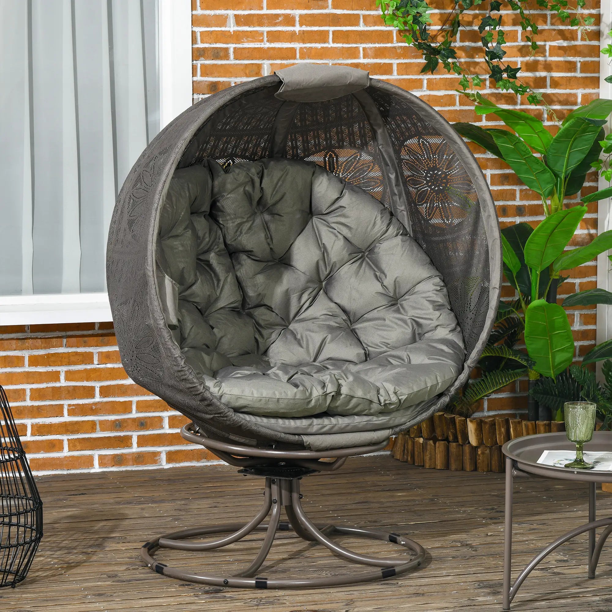 Patio Egg Chair, Swivel Base, Foldable, Large Seat Cushion, Cup Holder, Indoor Outdoor Patio Chairs at Gallery Canada