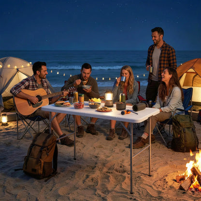 47" x 24" Folding Camping Table, White, Adjustable Height, Indoor Outdoor, White Picnic Tables & Camping Chairs at Gallery Canada