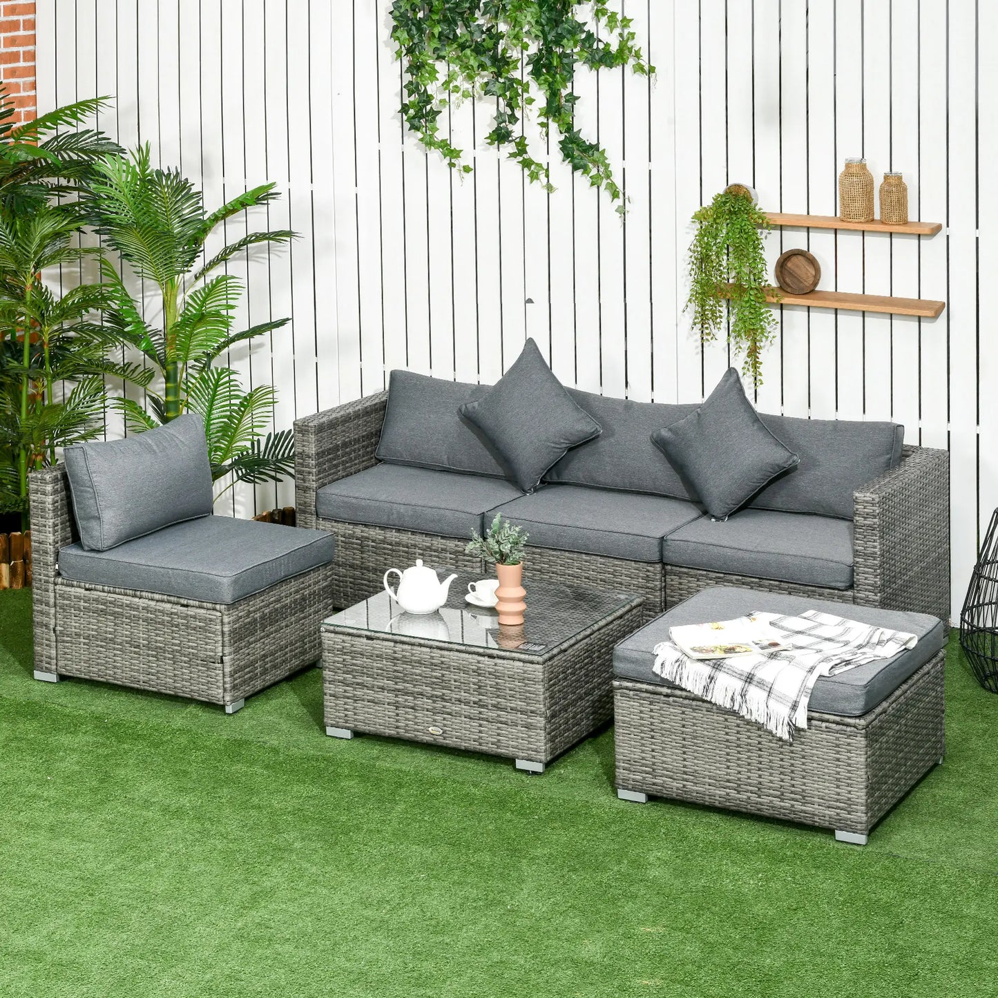 6-Piece Outdoor PE Rattan Sofa Set, Thick Cushions, Glass Top Table, Mixed, Grey Patio Furniture Sets at Gallery Canada