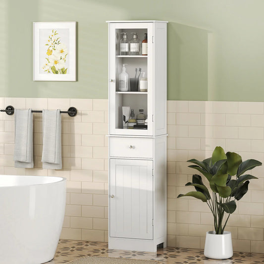 Tall Bathroom Storage Cabinet, 2 Doors, Adjustable Shelves, White Bathroom Cabinets White at Gallery Canada