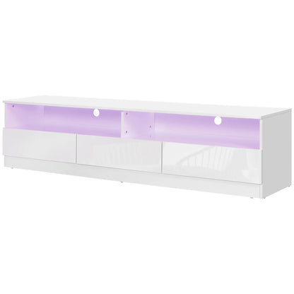LED Lighted TV Stand for 75" TVs, Modern Cabinet with Drawers, High Gloss, White TV Stands at Gallery Canada