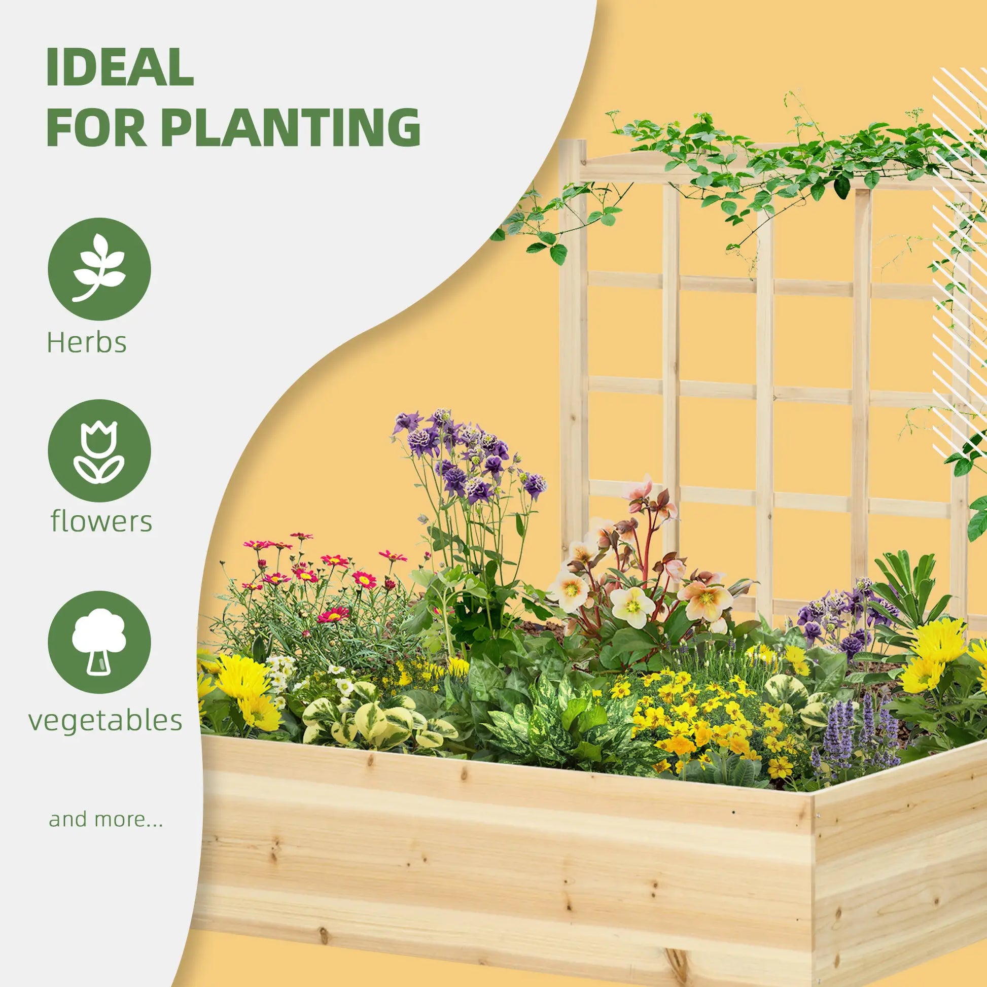 Wood Planter Box with Trellis, Raised Garden Bed, 43x46x47, Natural Wooden Planter Boxes at Gallery Canada