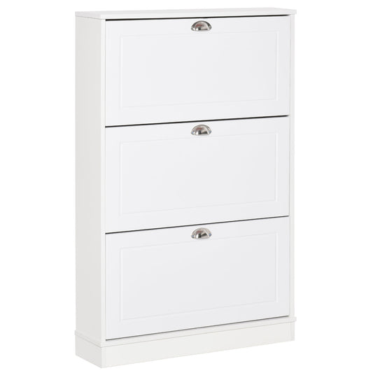 Narrow Shoe Storage Cabinet with 3 Flip Drawers, Entryway Shoe Cabinet for 12 Pairs of Shoes, White - Gallery Canada