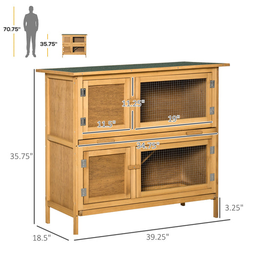 Solid Wood Rabbit/Bunny Hutch with 2 Large Main Rooms, Protection from UV Rays and Water, and Firm Cage, Yellow - Gallery Canada