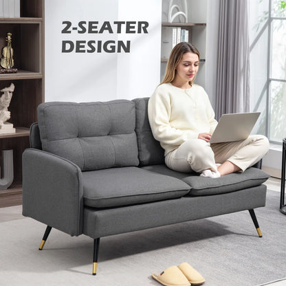 Modern 55" Loveseat, Fabric Sofa, Button Tufted Back, Steel Legs, Dark Grey 2-Seater Sofas at Gallery Canada