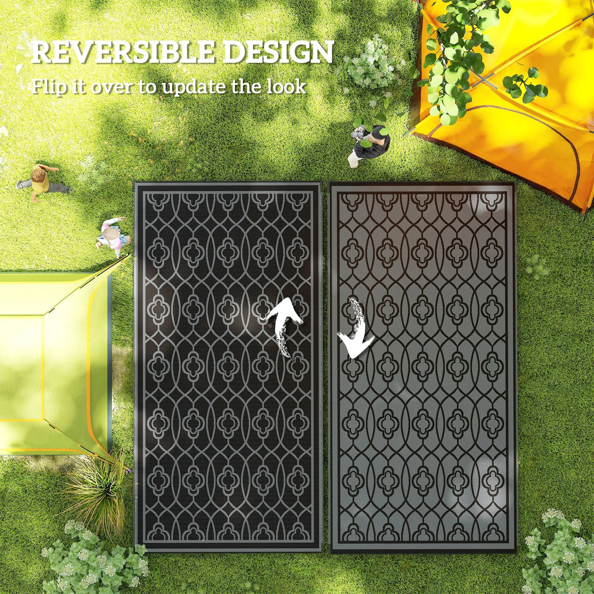 9' x 18' Outdoor RV Rug, Reversible Patio Floor Mat, Black and Grey Garden Decor at Gallery Canada