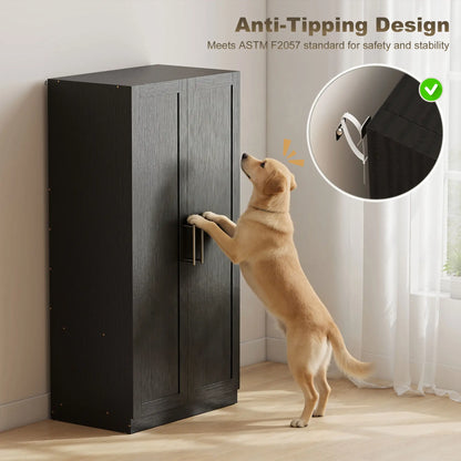 Modern Armoire Wardrobe Cabinet, 2 Doors With Hanging Rod, Black Wood Effect, Black