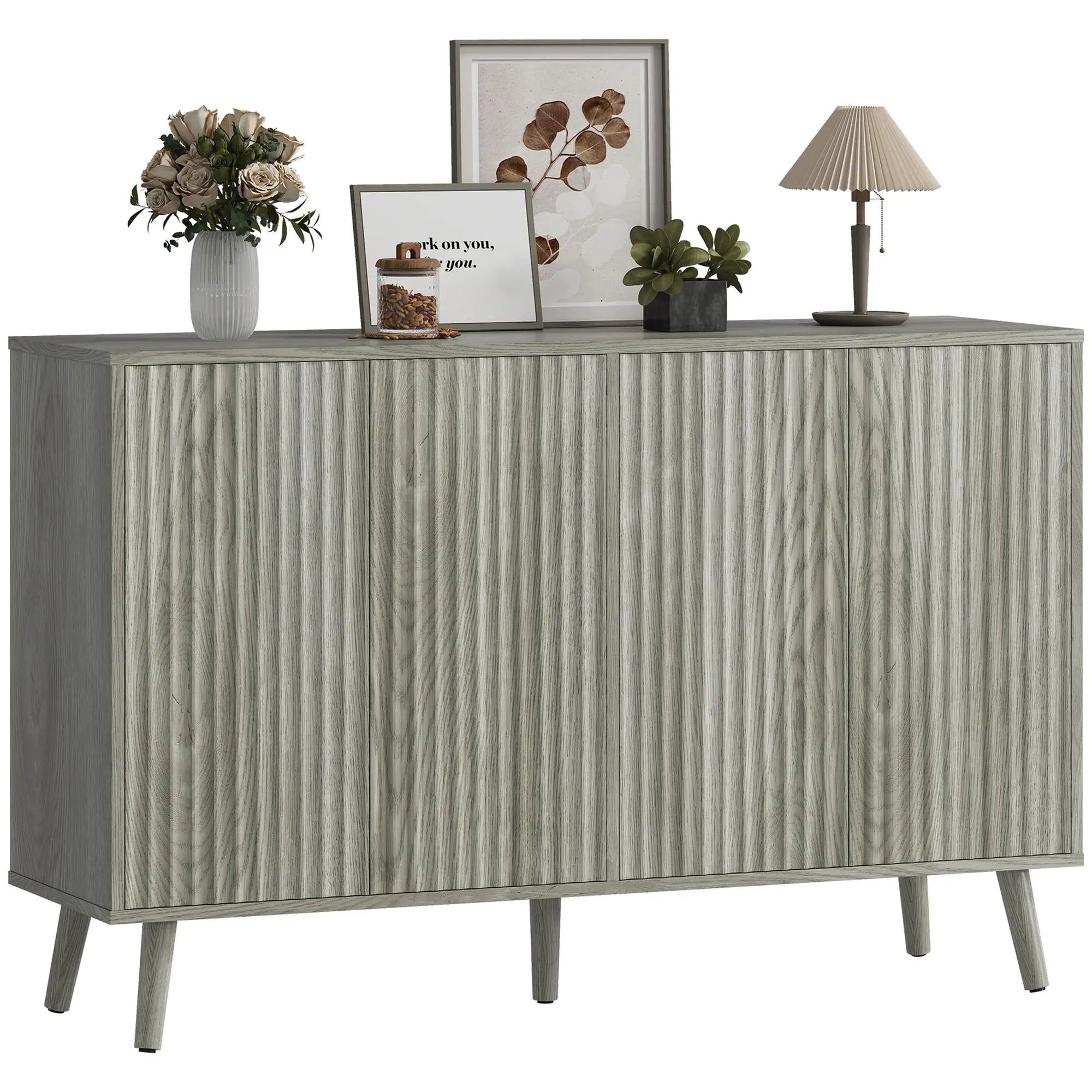 Fluted Sideboard with Adjustable Shelves, Light Grey Bar Cabinets at Gallery Canada