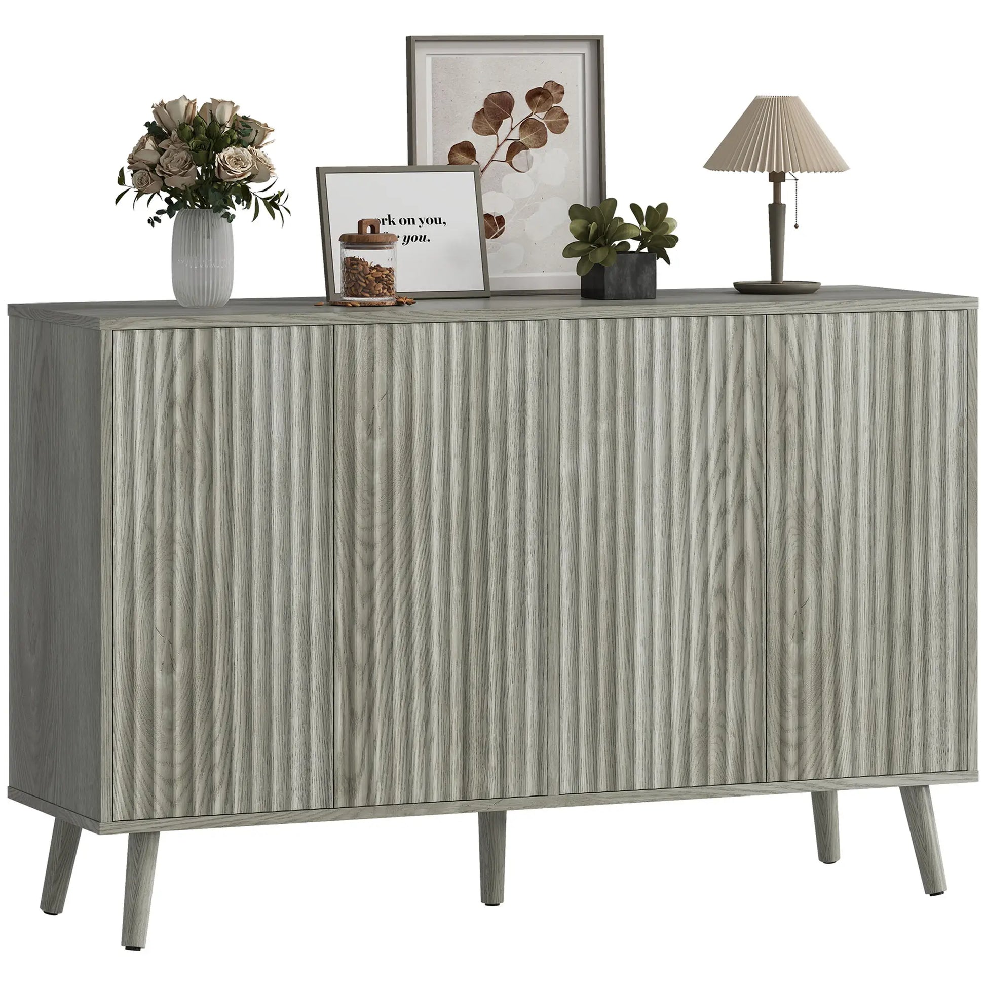 Fluted Sideboard with Adjustable Shelves, Light Grey Bar Cabinets at Gallery Canada