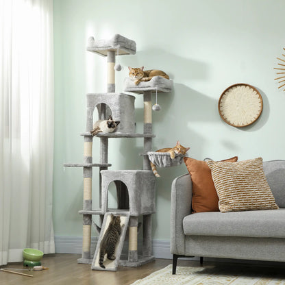 Cat Tree, 70 Inch Multi-Level Tower with Condos, Beds, Hammock, Light Grey Cat Towers at Gallery Canada