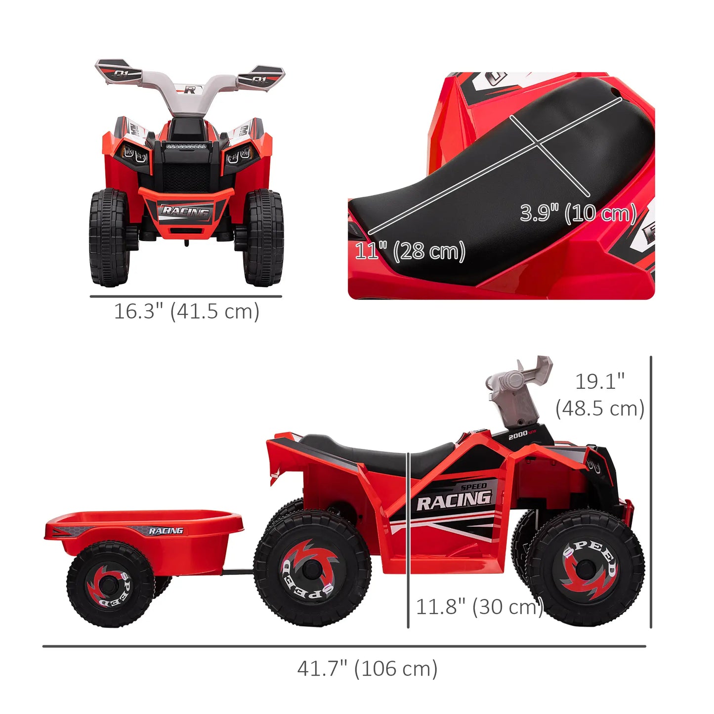 6V Electric Toy Car with Trailer, Forward Backward, Red Electric Ride On Toys at Gallery Canada