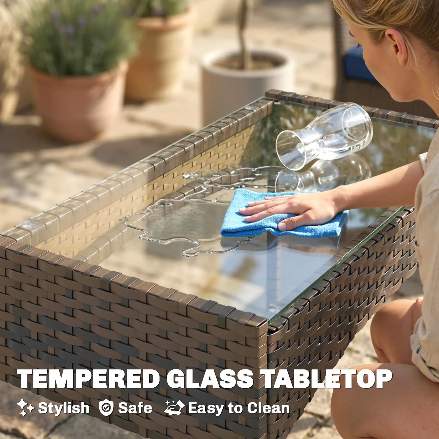 4-Piece Wicker Patio Furniture Set, Glass Coffee Table, Navy Blue Patio Furniture Sets at Gallery Canada