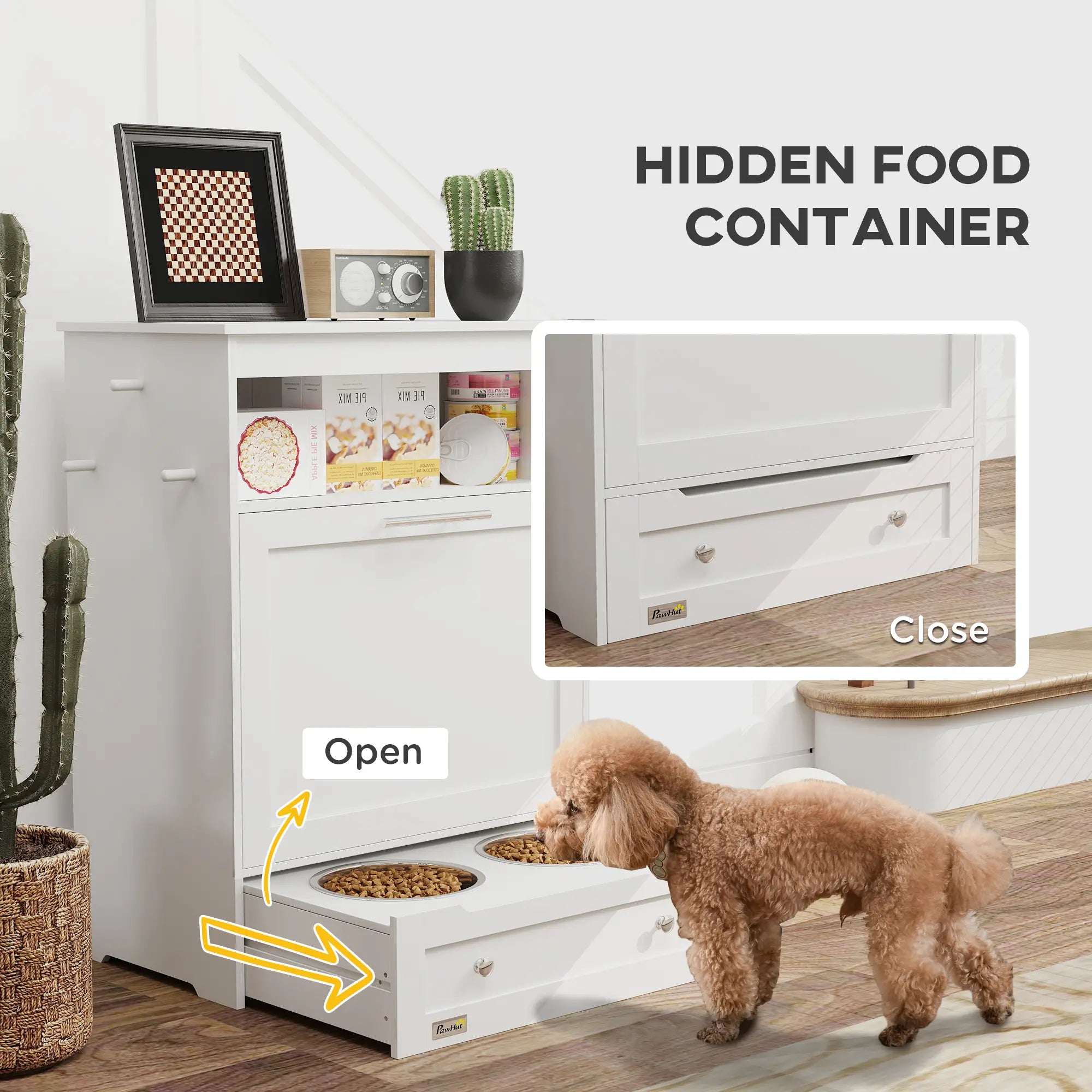 Pet Feeder Station, Dog Food Storage Cabinet with Bowls, Gray Dog Bowls at Gallery Canada