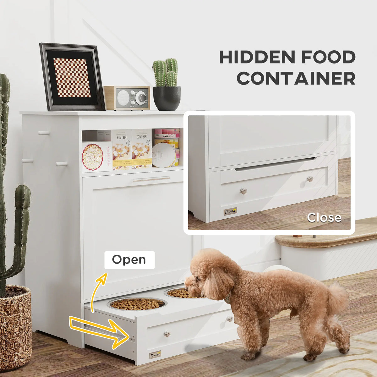 Pet Feeder Station, Dog Food Storage Cabinet with Bowls, Gray Dog Bowls at Gallery Canada