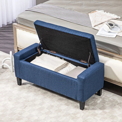 Storage Ottoman Bench, Linen Upholstered, Tufted, Dark Blue Storage Ottomans & Benches at Gallery Canada
