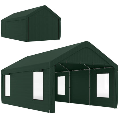 12 x 20ft Abri d'auto, 2 Portes enroulables, 4 Fenêtres, Vert foncé
