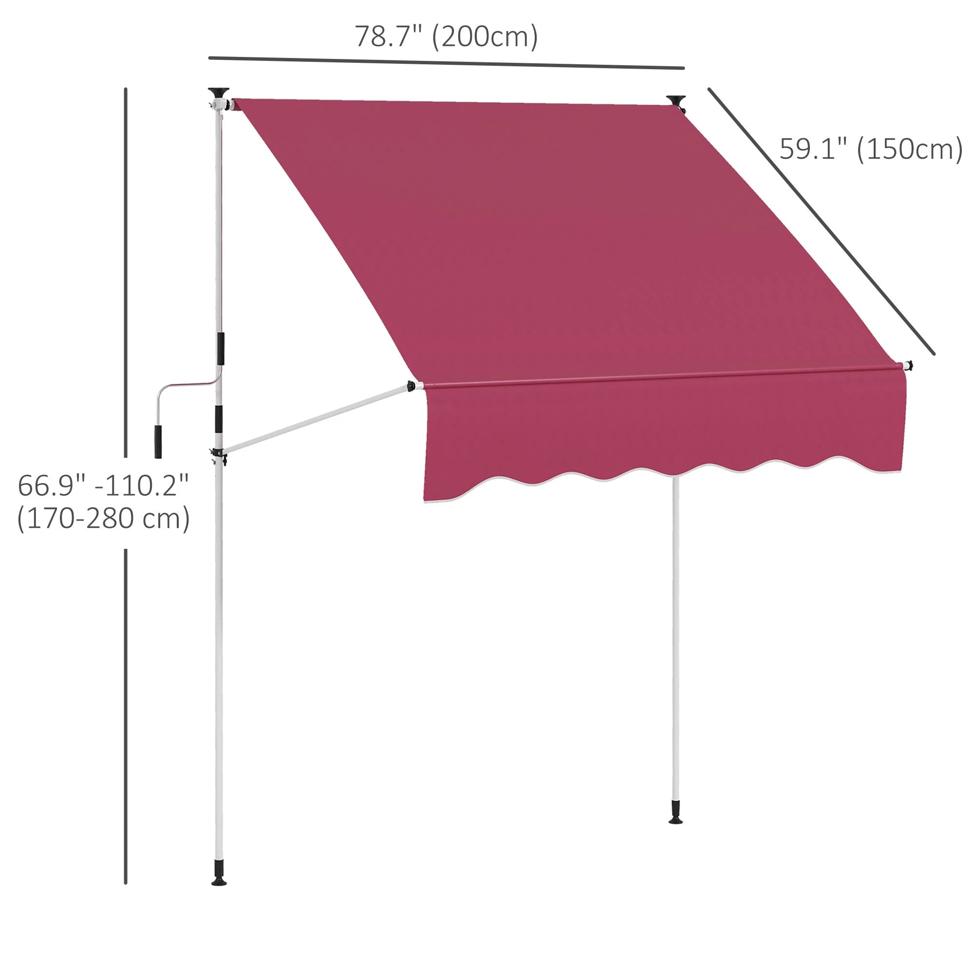 6.6'x5' Manual Retractable Patio Awning, Water Resistant, UV Protector, Wine Red Patio Awnings at Gallery Canada