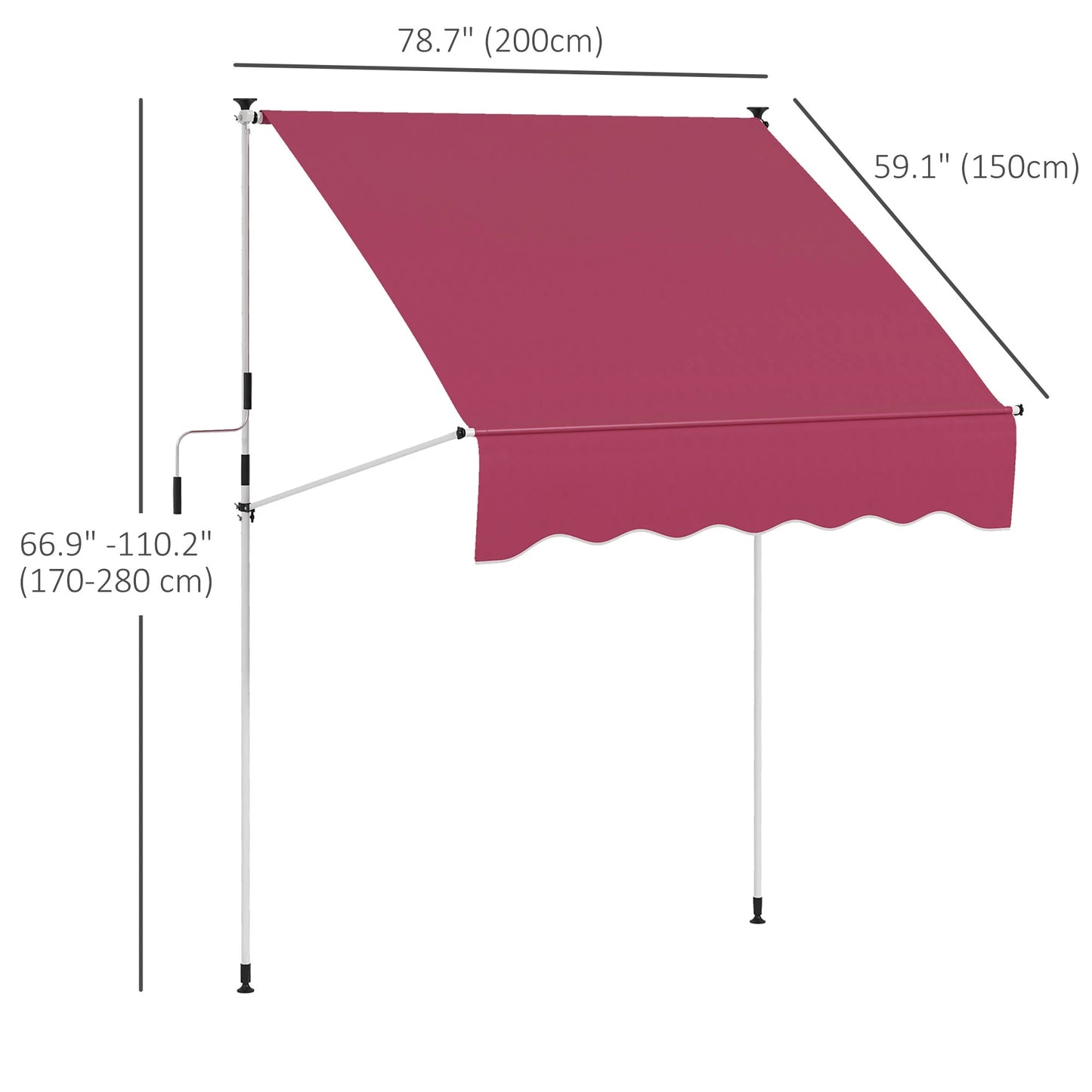 6.6'x5' Manual Retractable Patio Awning, Water Resistant, UV Protector, Wine Red Patio Awnings at Gallery Canada