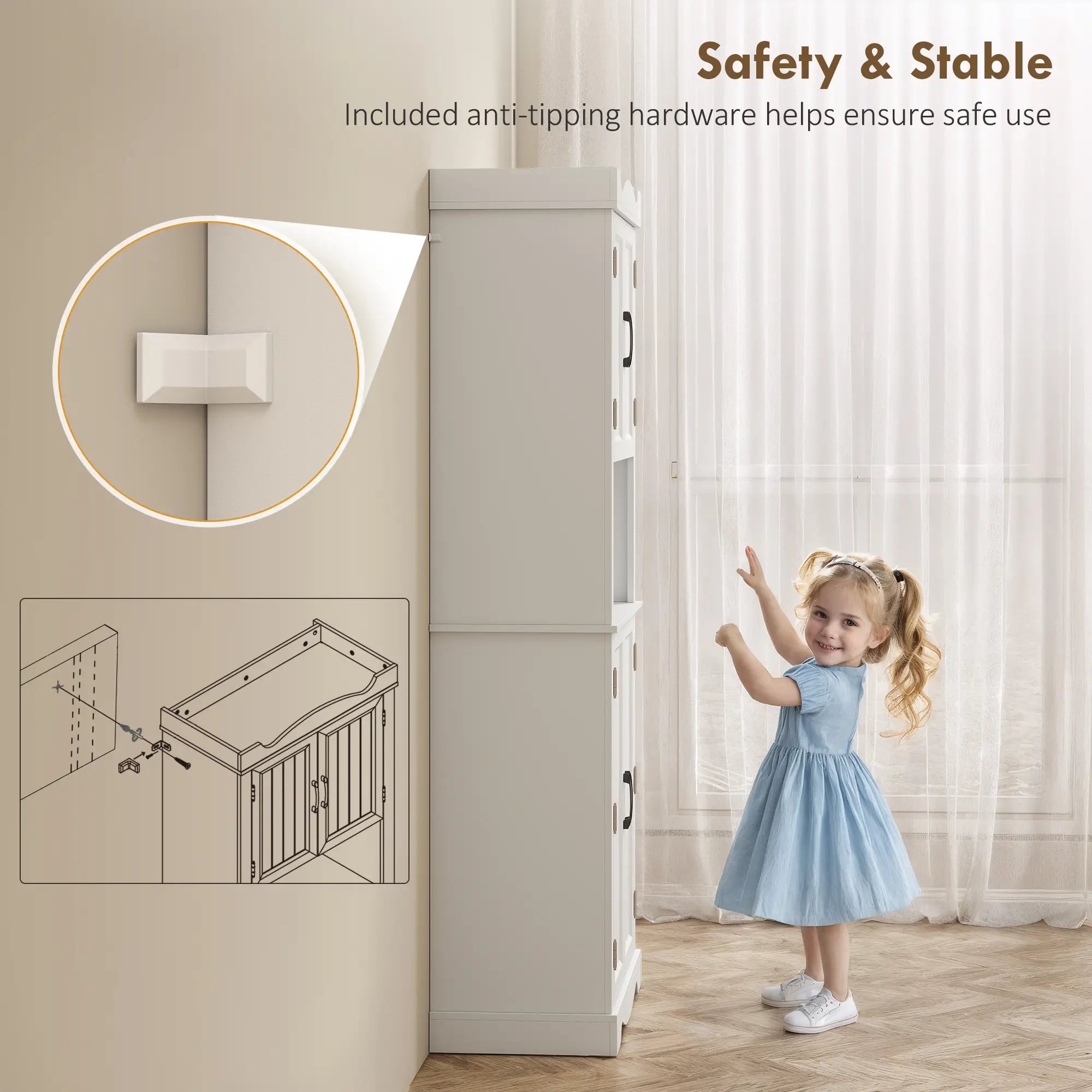 73 Inch Kitchen Pantry Cabinet, Adjustable Shelves, Microwave Stand, White Kitchen Pantry Cabinets at Gallery Canada