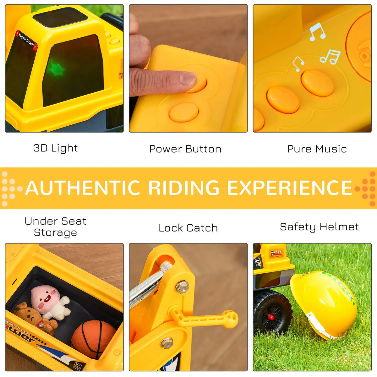 Ride On Excavator Toy, 2 in 1 Design, Detachable Buckets, Music, Light, Yellow Toy Excavators at Gallery Canada