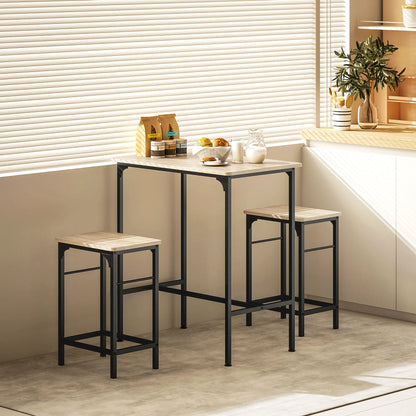 3-Piece Dining Table Set, 2 Stools, Natural Wood, Kitchen Living Room Bar Sets at Gallery Canada