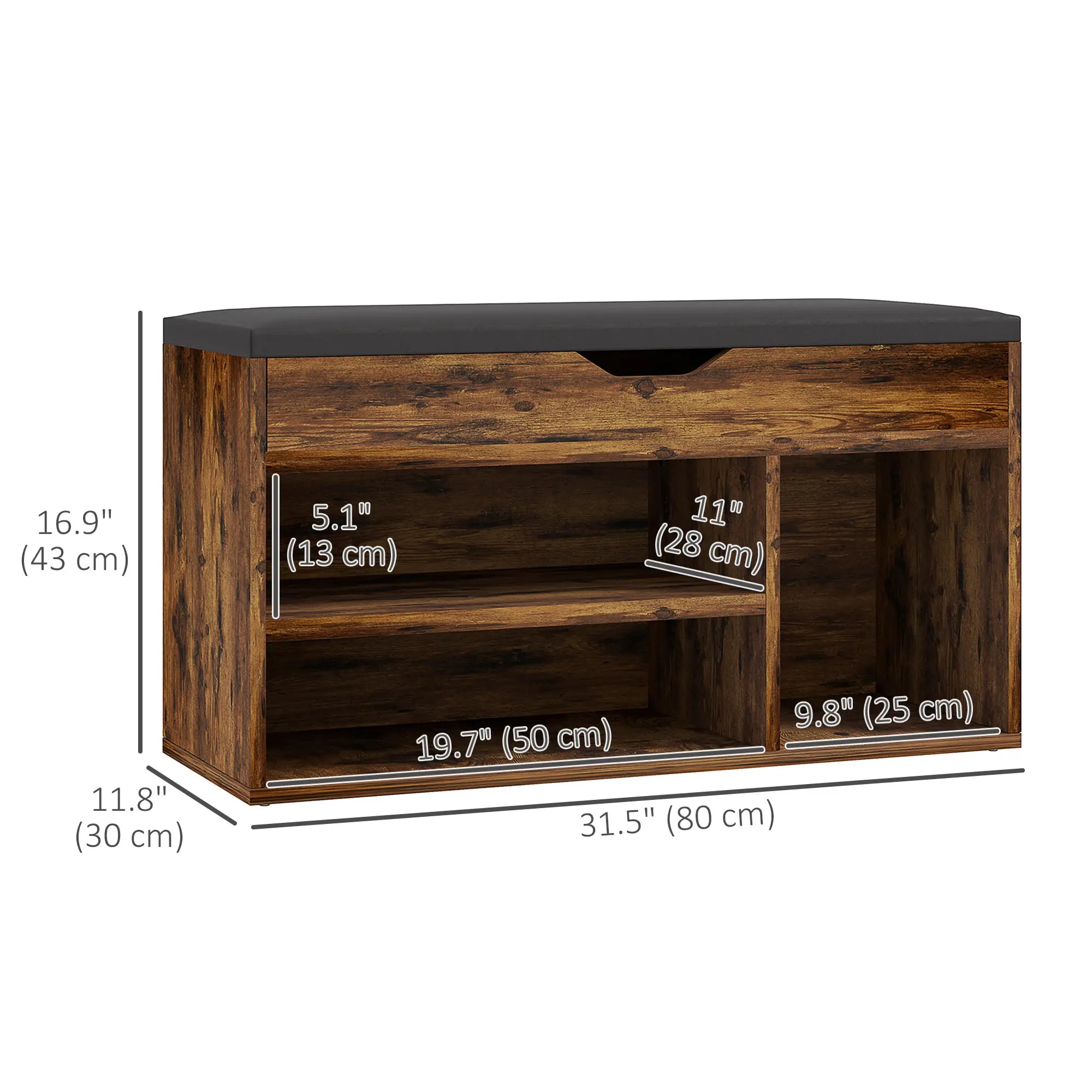 Shoe Bench with Padded Cushion, Hidden Storage, Rustic Brown Shoe Storage Cabinets & Racks at Gallery Canada