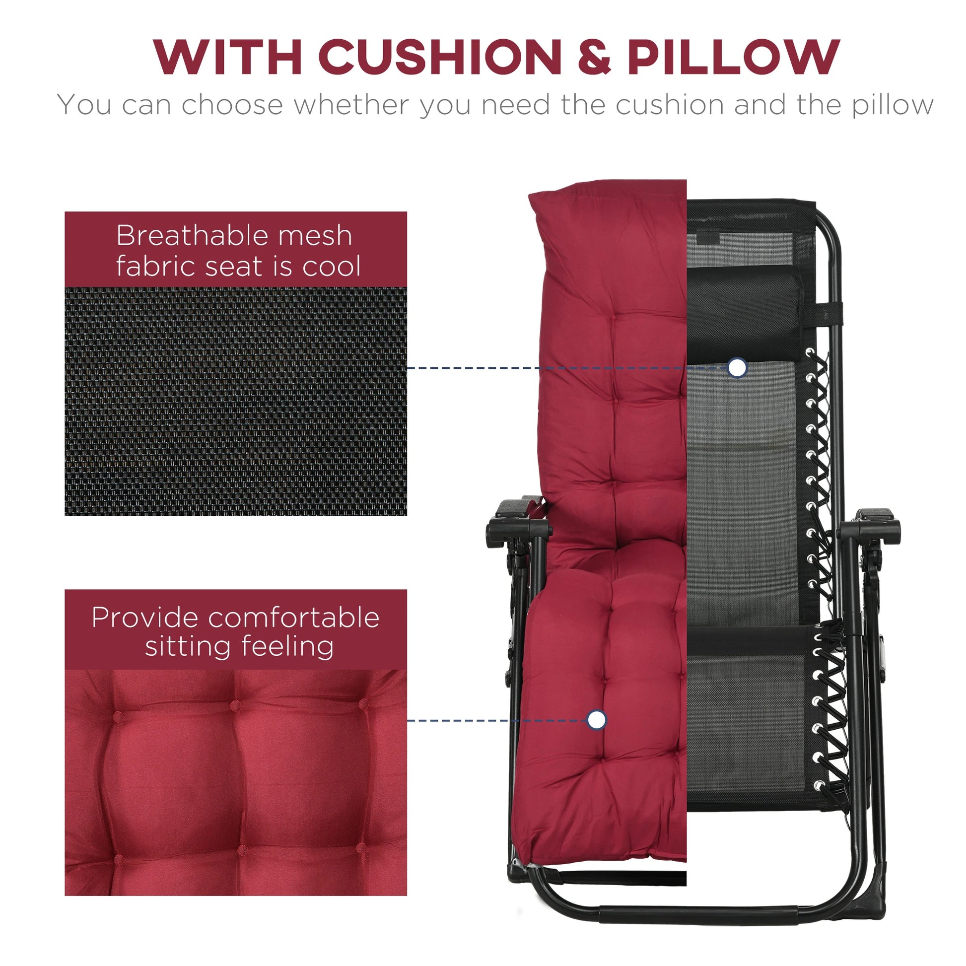 Folding Garden Chairs Set of 2, Reclining Zero Gravity, Wine Red Lounger Chairs at Gallery Canada