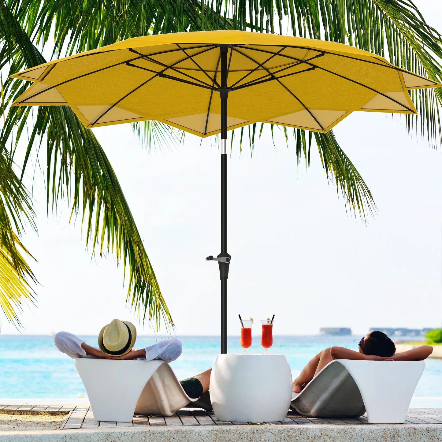 8.5FT Parasol, 10 Ribs, Air Vents, Crank Handle, Tilt, Yellow Sun Umbrellas at Gallery Canada